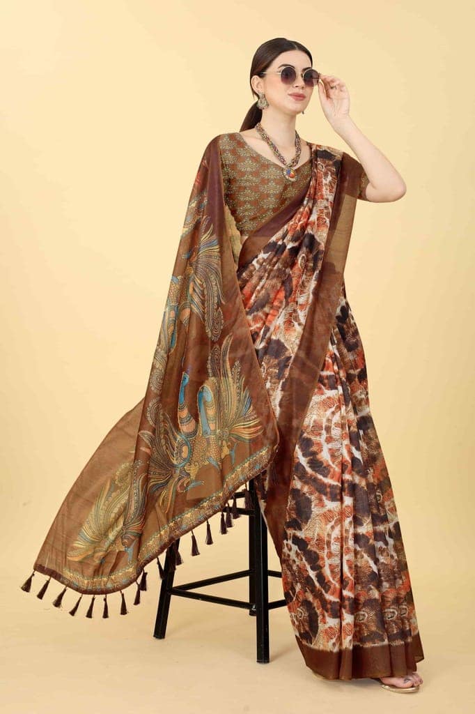 Women's Kalamkari Digital Printed Saree view 4