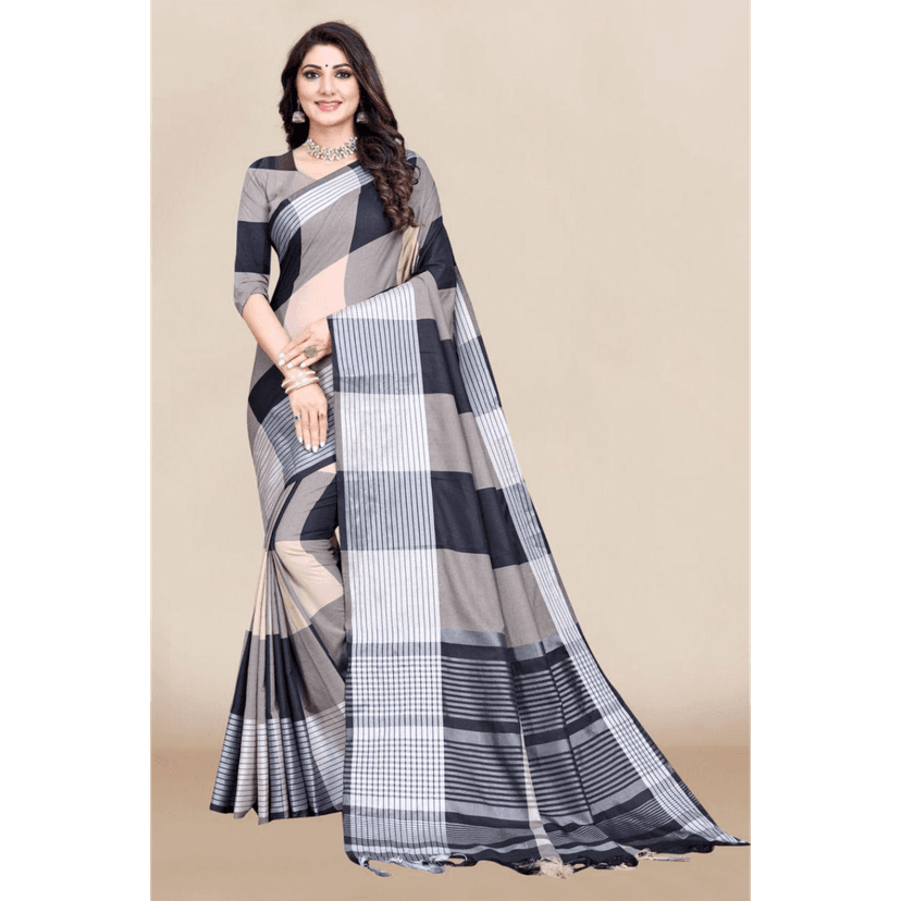 TheHangr Women's Cotton Silk Saree With Blouse Piece & Fancy Jhalar - Black