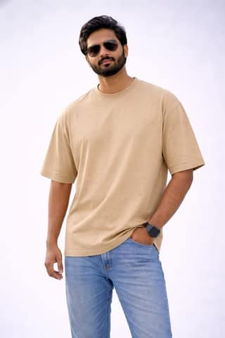 Beige Oversized Tees for Men