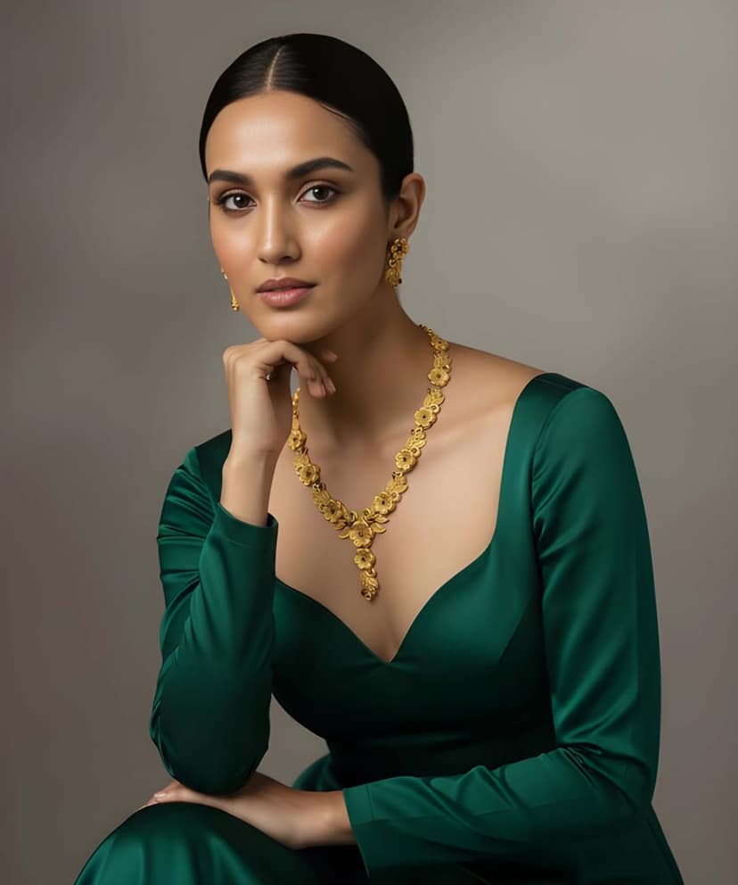 Gold Plated Temple Floral Necklace Set with Matching Earrings for Women Traditional Jewellery Set for Wedding Party Festive and Ethnic Wear view 3