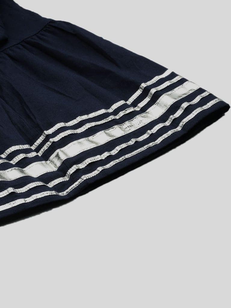 Women Navy Blue Solid Tiered Cotton Gotta Patti Maxi Skirt view 7