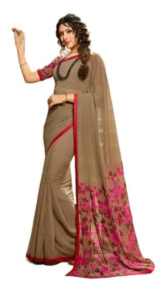 HHK Fashion Women's Printed Georgette 5.5 Meter Saree with Unstitched Blouse Piece
