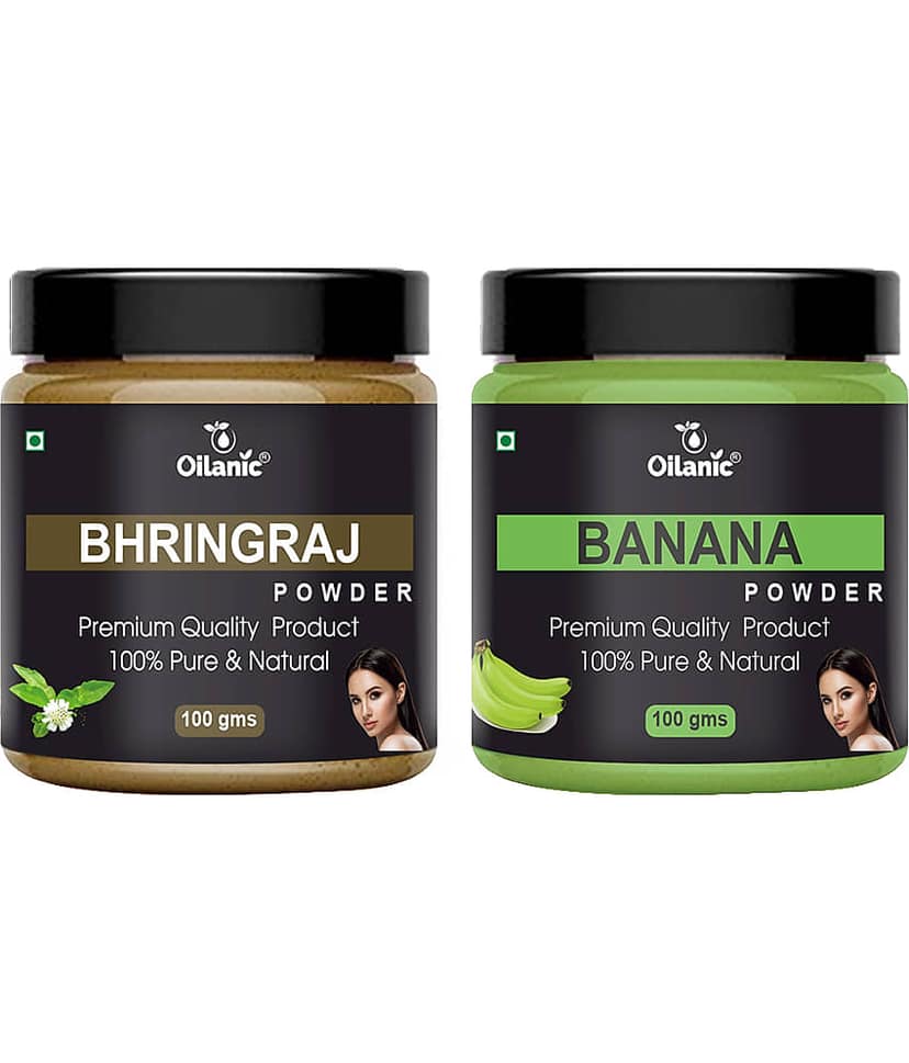 Oilanic 100% Pure Bhringraj Powder & Banana Powder For Skincare Hair Mask 200 g Pack of 2