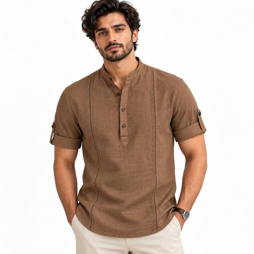 Men's Brown short Kurta view 3