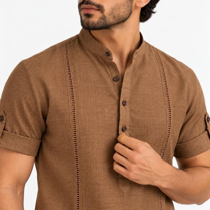 Men's Brown short Kurta view 5