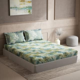 DDECOR - Memento Collection 100% Cotton Leaves Pattern 136TC King Bedsheet |229 CM X 274 CM| Green