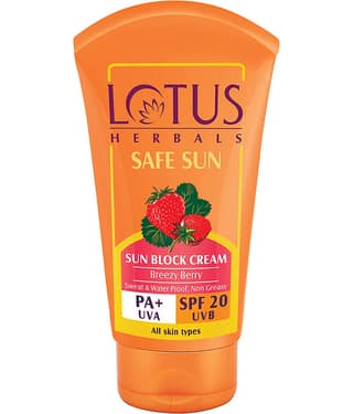 Lotus Herbals Safe Sun Sunscreen Cream , Breezy Berry Spf 20 Pa+, Waterproof, Berry Extract, 50G
