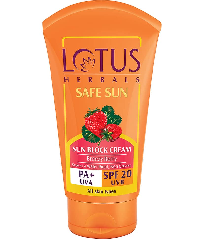 Lotus Herbals Safe Sun Sunscreen Cream , Breezy Berry Spf 20 Pa+, Waterproof, Berry Extract, 50G