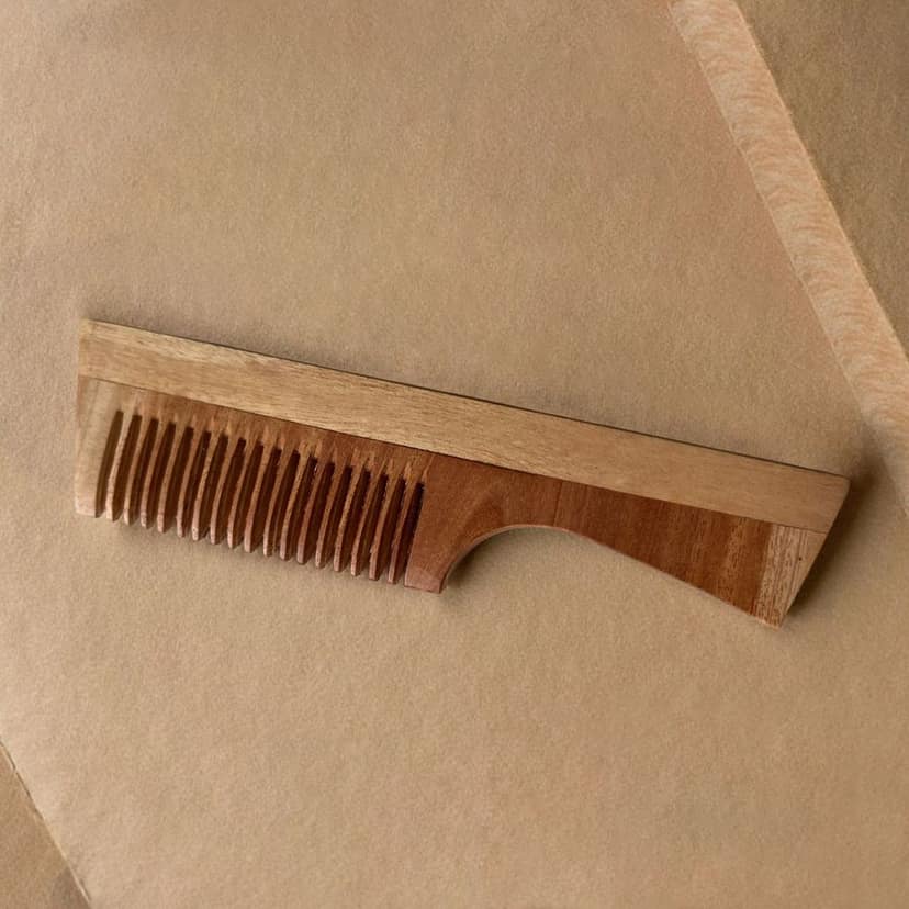 Kacchi Neem Wooden Hair Comb with Handle for Men and Women, Wide Tooth, Natural Kacchi Neem Wood view 4