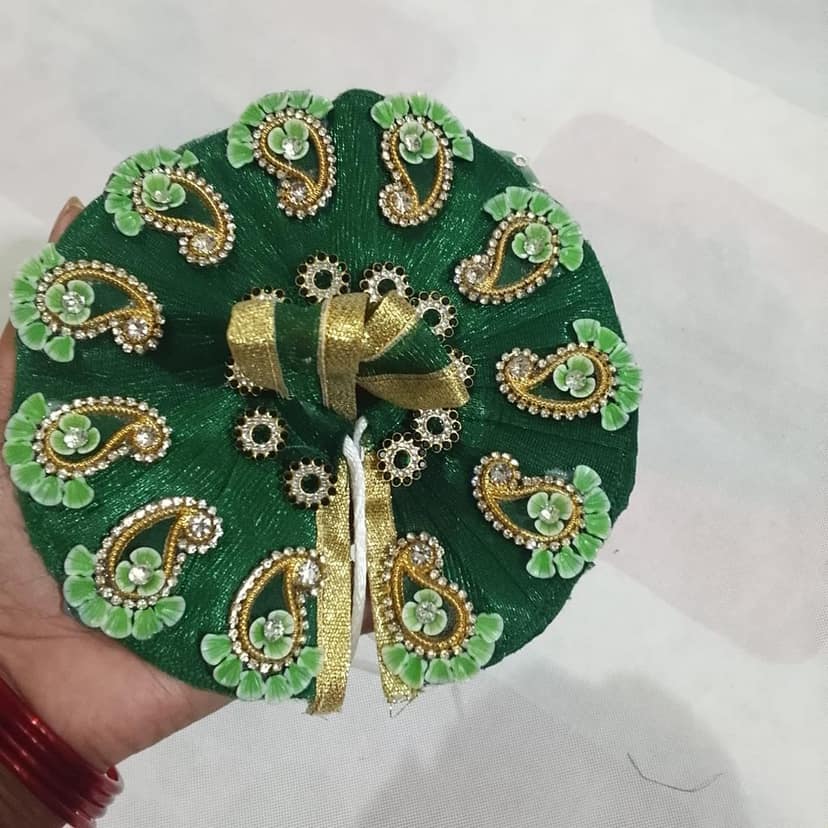 DHRUVINSRI Pooja Article,laddu Gopal Heavy beautiful GREEN FLORAL Stone Studded Gawn,Choli & PAGDI Set for SIZE:03, Divine,Religious,Traditional,Deity, Dress,Balgopal,Krishnaji, kanhaji,Thakurji-1 Set view 3