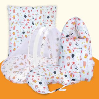 Baby Bedding Set, 4 Pcs Cotton Sleeping Essential|Baby Sleeping Bag|Sleeping Mattress|Mother Nursing Feeding Pillow|Mosquito Net Bed for 0-6 Months (Panda Orange) Baby Bedding Set, 4 Pcs Cotton Sleeping Essential|Baby Sleeping Bag|Sleeping Mattress|Mothe