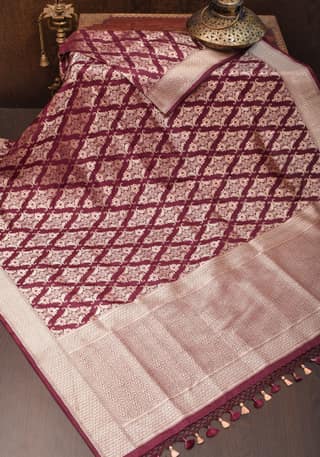 Exquisite Banarasi Katan Silk Saree in Maroon with Damask Buta | SILK MARK CERTIFIED
