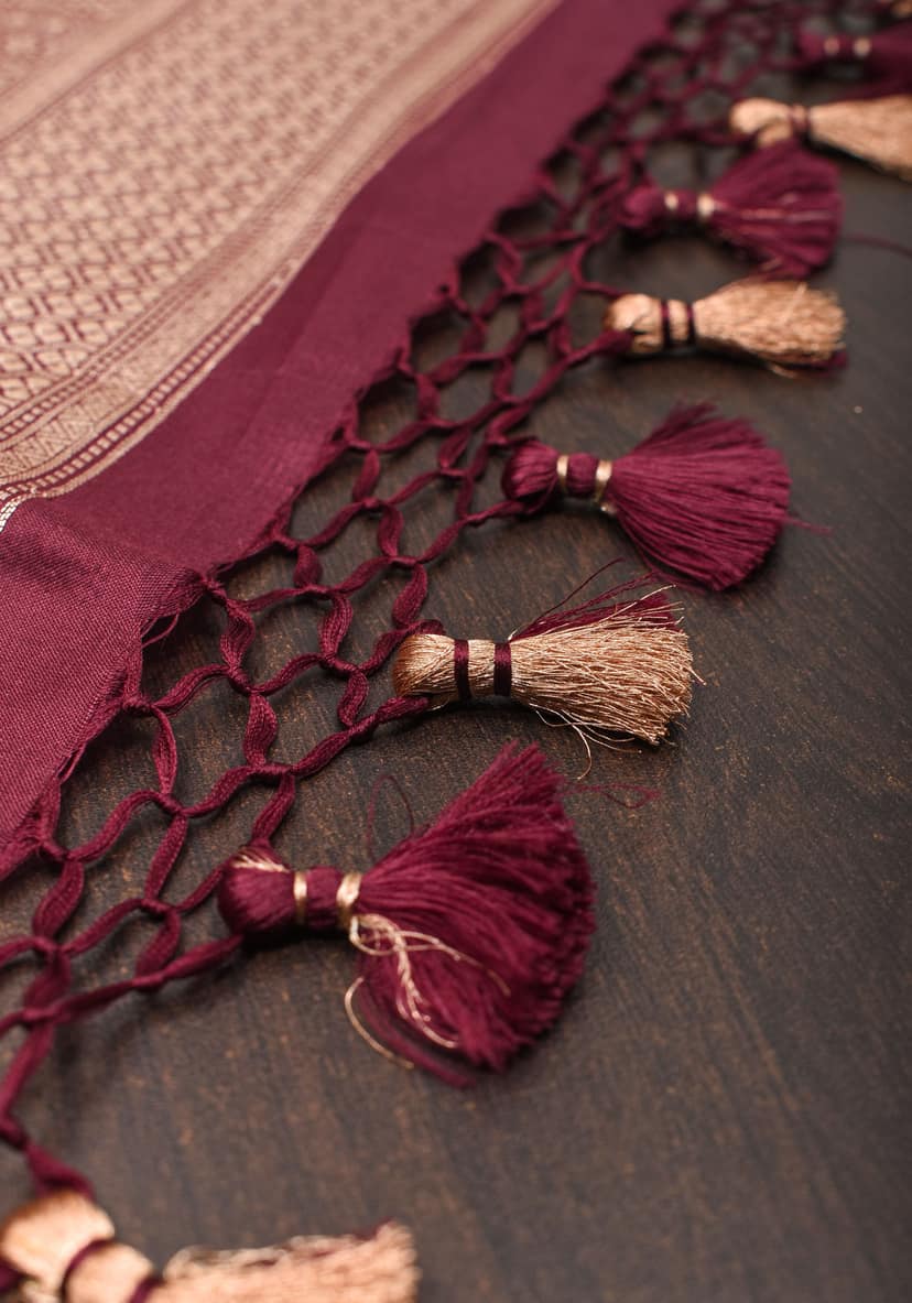 Exquisite Banarasi Katan Silk Saree in Maroon with Damask Buta | SILK MARK CERTIFIED view 9