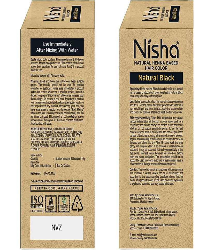 Nisha Henna Based Hair Color Natural Black 60g, Henna Powder Hair Color Dye Black Hair Colour view 2