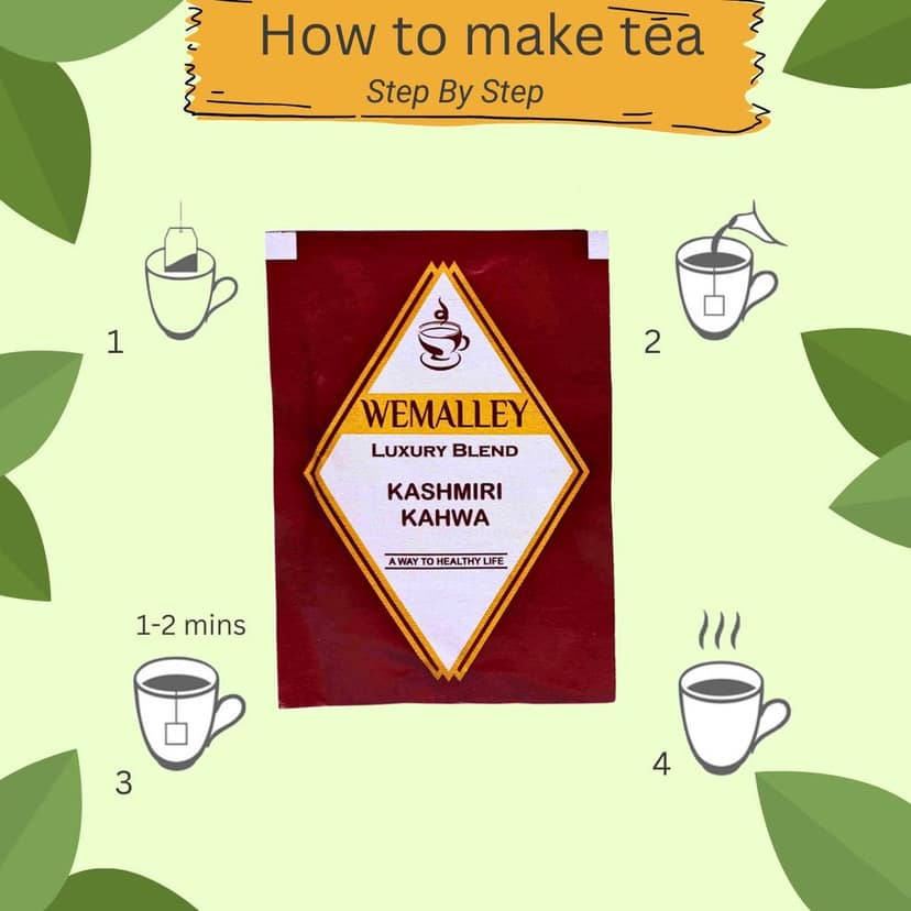 Wemalley Organic Kashmiri Kahwa Green Tea Teabags 40 grams| Improves Blood Circulation, Digestion, Heart & Skin Health| Mix of Saffron, Nuts & Rose Petals| 20 Teabags view 4