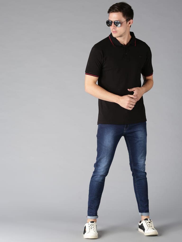 Pure Cotton Black Solid Polo view 3