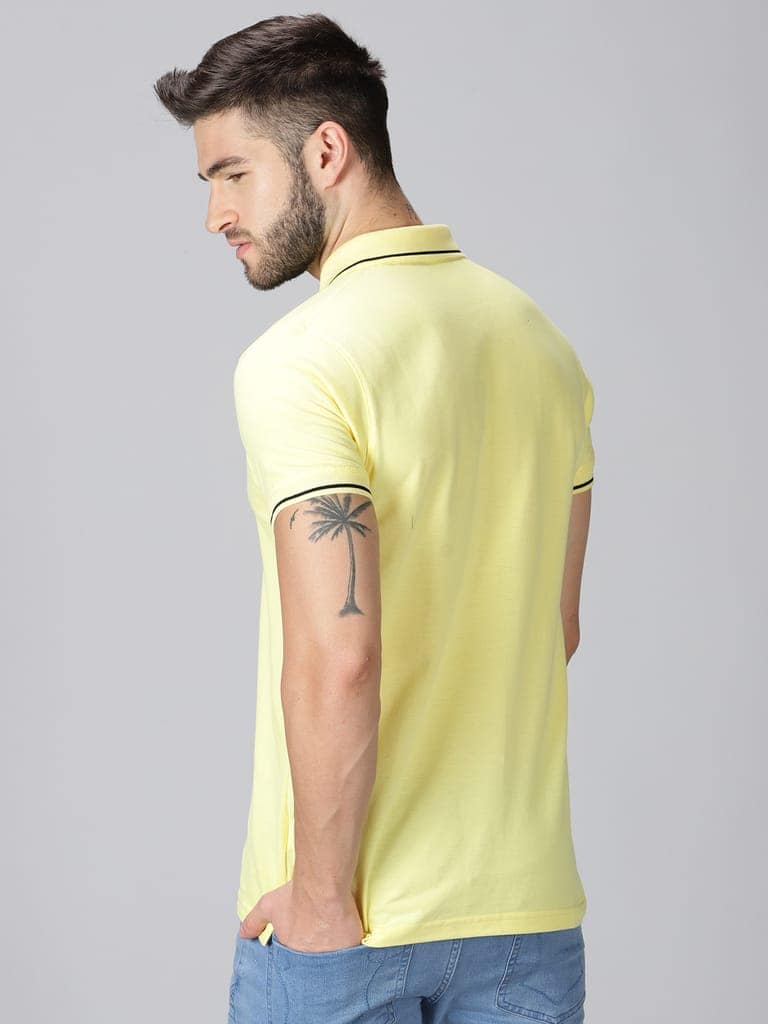 Pure Cotton Lemon Yellow Solid Polo view 3