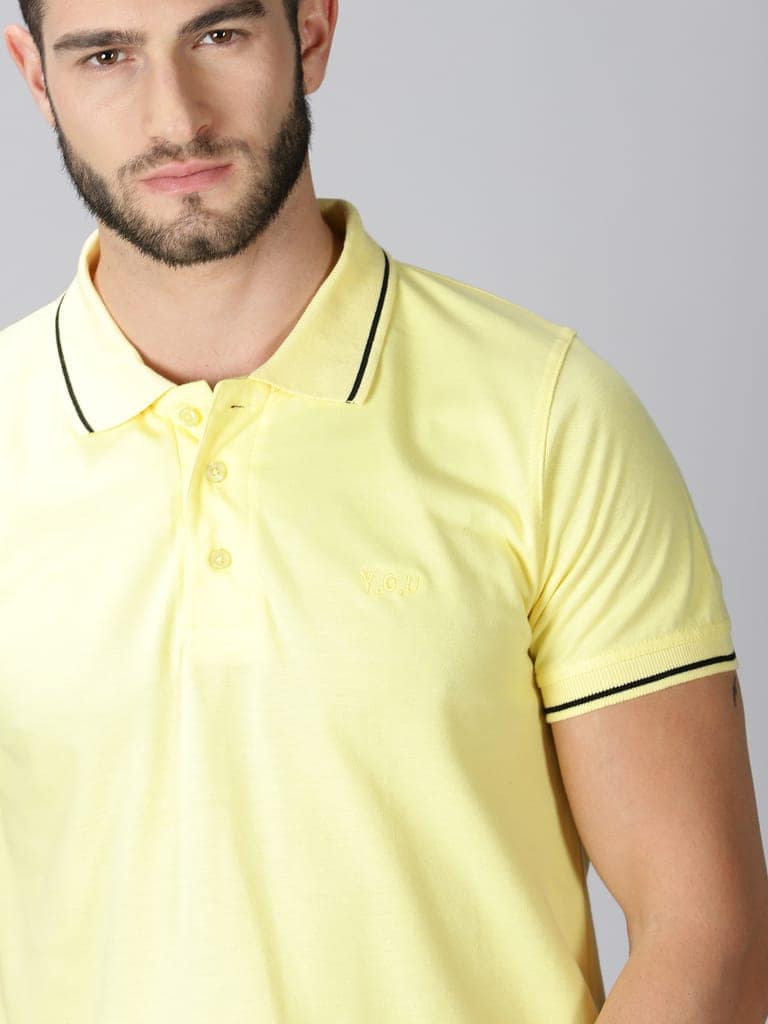 Pure Cotton Lemon Yellow Solid Polo view 5