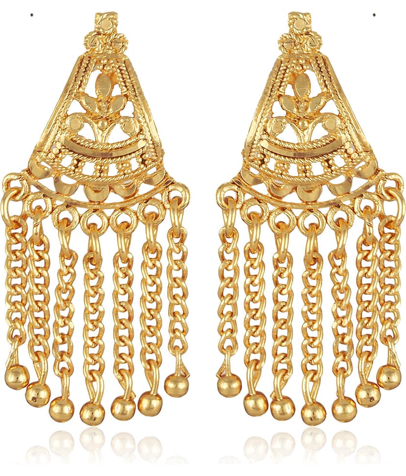 Vighnaharta Golden Danglers Earrings ( Pack of 1 )