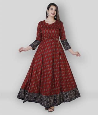 Mishree Collection - Maroon Rayon Women's Anarkali Kurti ( Pack of 1 )