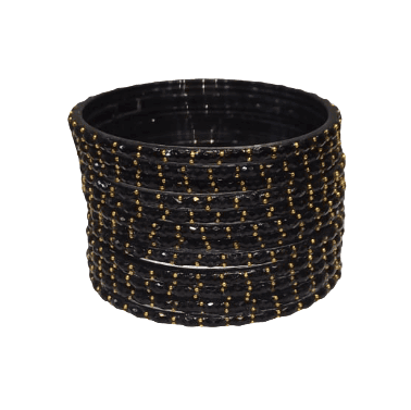 Stylish Black Glass Bangles with Gold Work for Women view 2