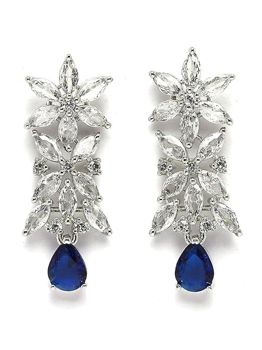 Elegant Silver Plated Blue American Diamond Necklace Set for Women view 7