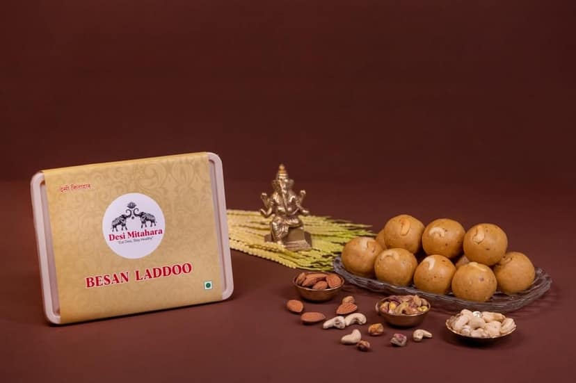 DESI MITAHARA's Besan Ladoo - Made with Besan, Caster Sugar & Cow Ghee - Traditional Indian Sweet - Healthy, Nutritious Snack - 480g Pack - No Artificial Colours - Suitable for All Ages view 3