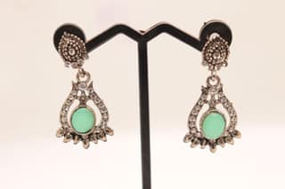 Silver Green Teardrop Earrings with Cubic Zirconia