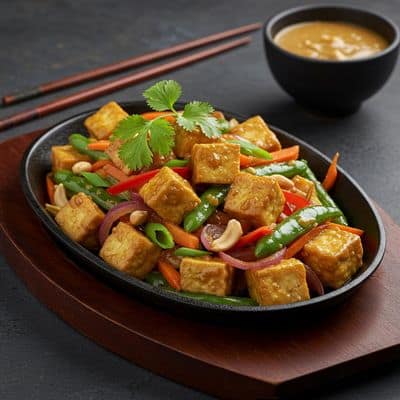 Vegetables & Tofu Wok Tossed In A Satay Sauce Sizzler