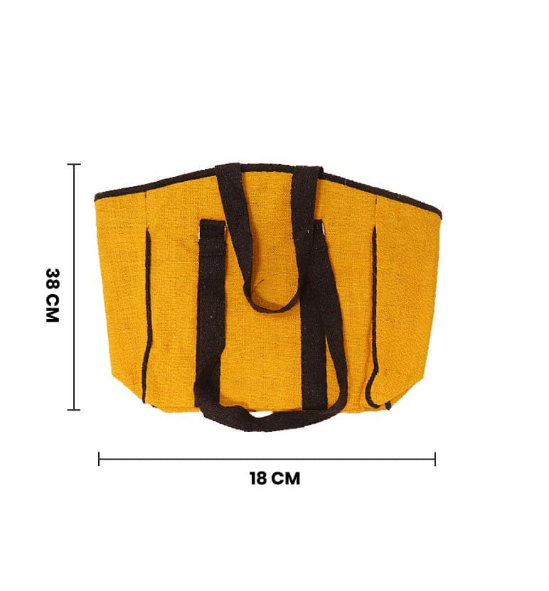 Handcrafted Natural Jute Handbag – Yellow Panel view 6