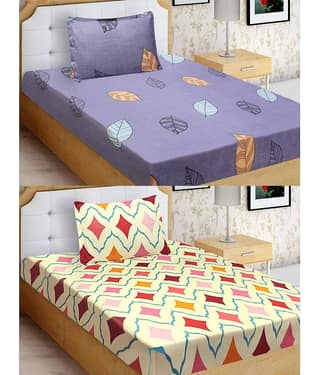 Home Candy Microfiber Floral 2 Single Bedsheet with 2 Pillow Covers - Cream