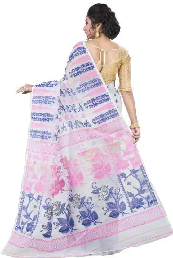 GitAsit Self Design Jamdani Cotton Blend Saree (White) view 4