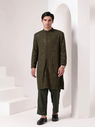 Seq Emb Jacket Kurta 3 Piece Set