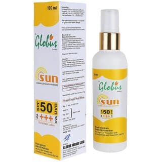 Globus Naturals Sunscreen Lotion, Daily Sun Protect for Face & Body, SPF 50+++ Broad Spectrum UVA & UVB Protection, For Both Men & Women, Sun Block for All Skin Types, 100 gm