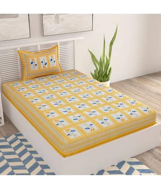 Uniqchoice Cotton 1 Single Bedsheet with 1 Pillow Cover ( Yellow )