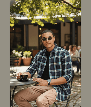 IVOC 100% Cotton Regular Fit Checks Full Sleeves Men's Casual Shirt - Blue ( Pack of 1 )
