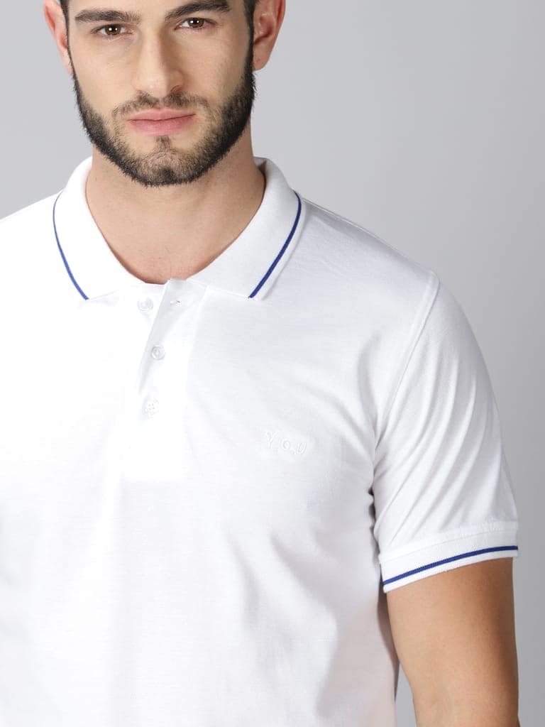 Pure Cotton White Solid Polo view 3