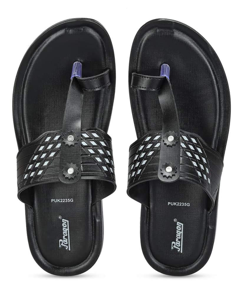 Paragon Men's Slip-on Black Sandals for Men | Comfortable Sole & Durable view 2