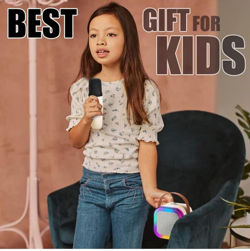 Wireless Bluetooth Karaoke Microphone and Speaker Set, Pink, Portable Design with LED Rainbow Lights, USB Rechargeable view 4