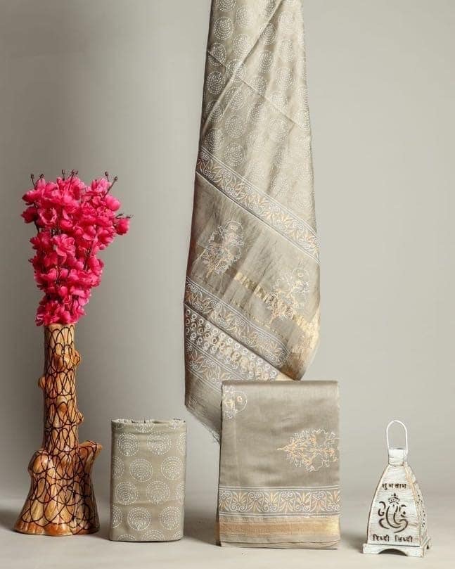 Designer Hand Block Print Premium Maheshwari Silk Suit Set (MSL12) view 2