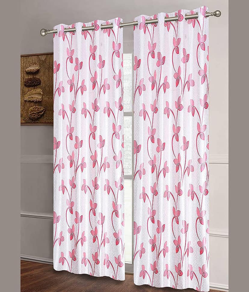 Home Candy Set of 2 Long Door Semi-Transparent Eyelet Polyester Pink Curtains ( 274 x 120 cm ) view 2