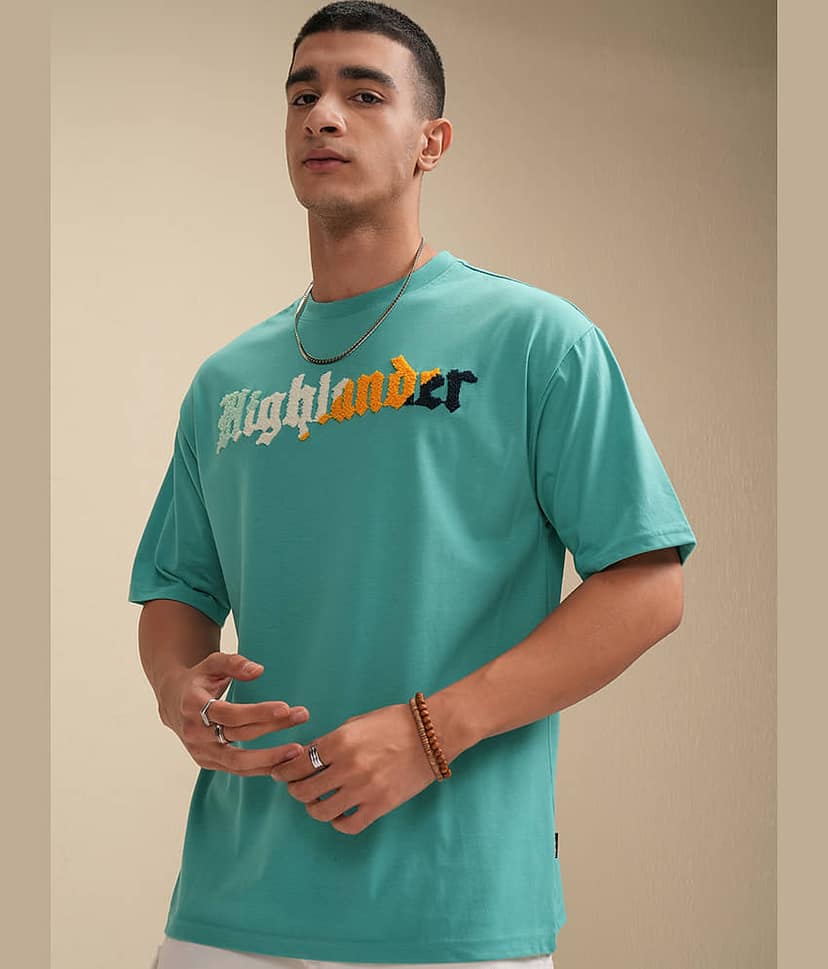 Highlander Men Cotton Blend Relaxed Fit Printed T-Shirt ( Green ) view 4