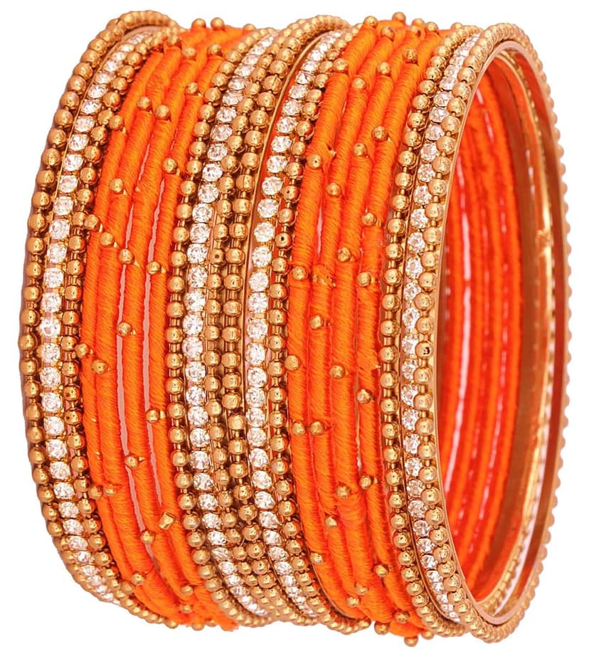 NMII Non-Precious Metal with Base Metal and Zircon Gemstone Studded Ball Chain Linked Glossy Finished Silk thread Bangle set for Women view 3