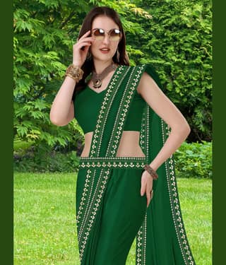 WXW Fashion Lycra Embroidered Regular Saree With Unstitched Blouse Piece ( Pink )