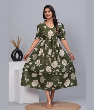 CTMTEX Pack of 1 Cotton Printed Anarkali Women's Kurti - ( Green )