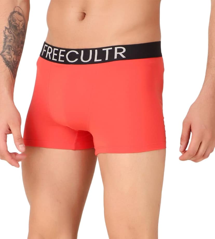 Freecultr Men's Underwear Organic Cotton (Ultrasoft Waistband) Premium Snug-Fit Trunk Pack of 2-Coral,Shadow Blue view 8