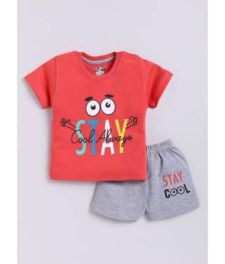 CUTOPIES Pack of 1 Unisex for Baby Cotton Blend T-Shirt & Shorts ( Orange )