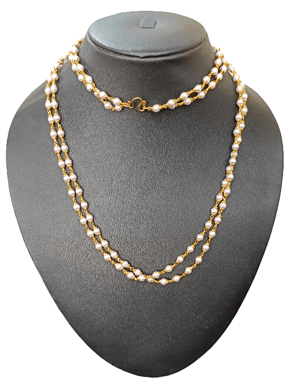 Elegant Gold Plated Pearl Chain Necklace for Women view 2