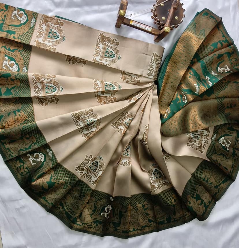 Kubera Silk Cottton Saree with Blouse Gold colour view 3