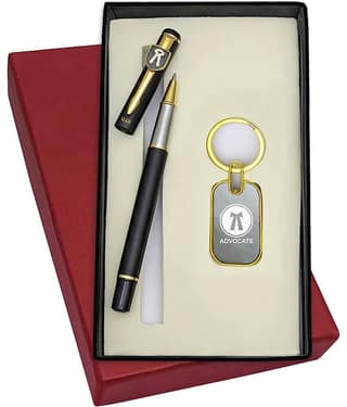 UJJi Advocate Logo 2in1 Set in Golden Part with Long Metal Refill Pen with Keychain